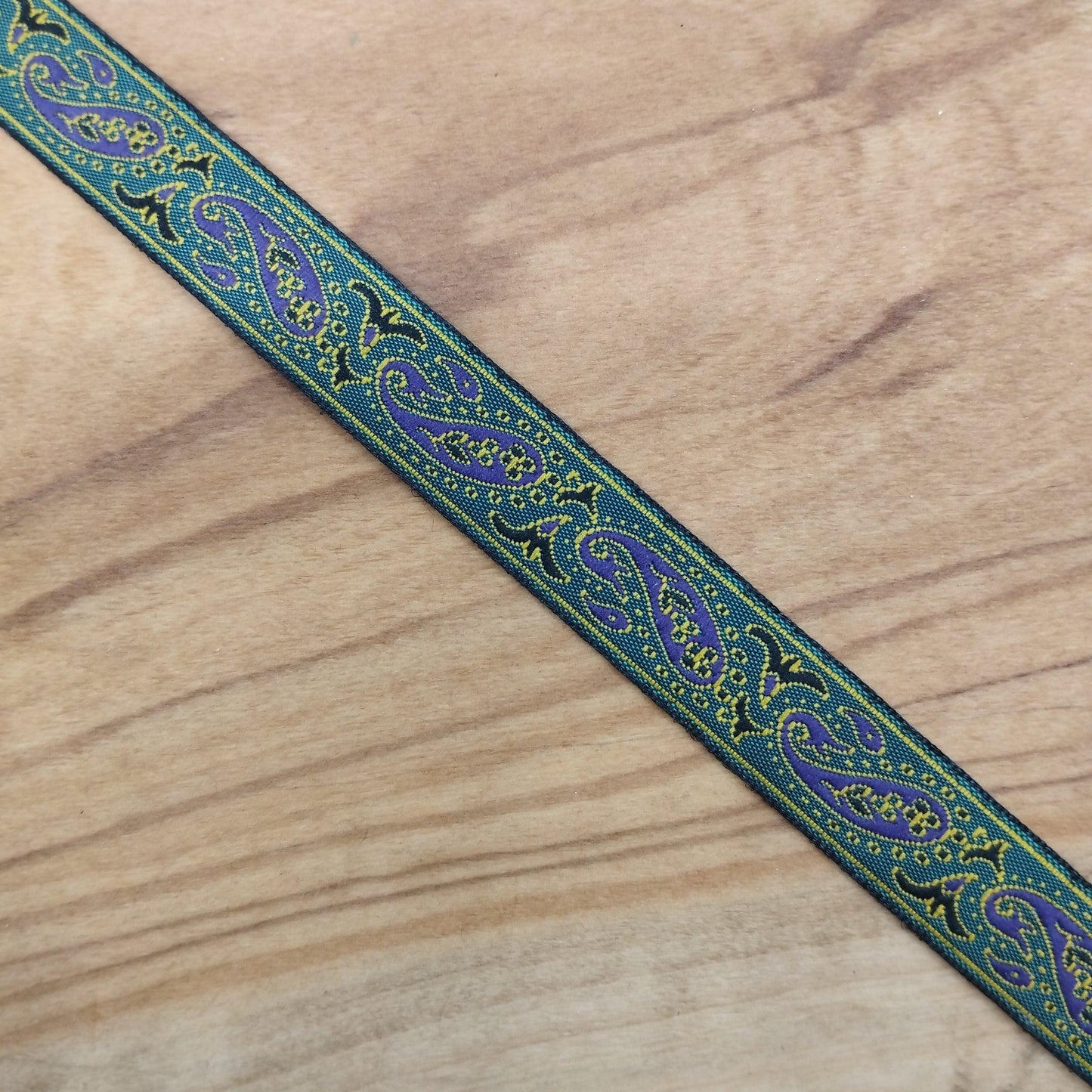 Gallone verde/blu con motivi damascati - Merceria Rispoli