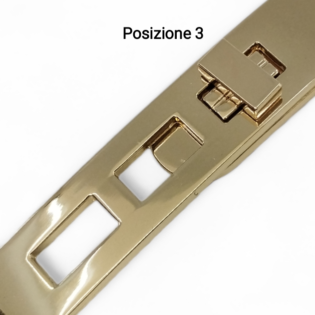 Agganciatura fibbia per cintura, a tre regolazioni, oro e dark nickel – bijoux artigianali Merceria Rispoli