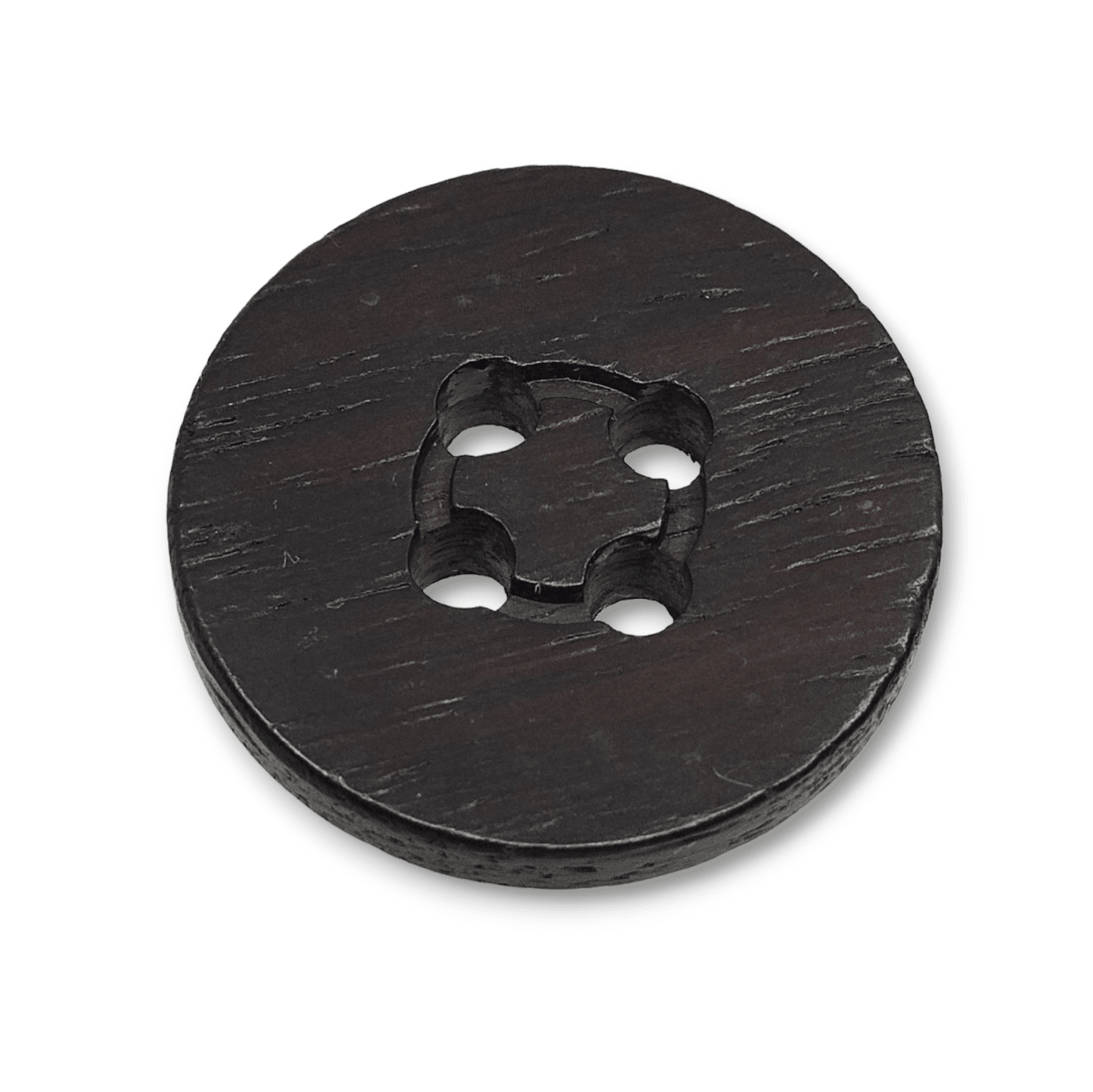 Bottone in legno scurissimo a 4 fori liscio - Merceria Rispoli