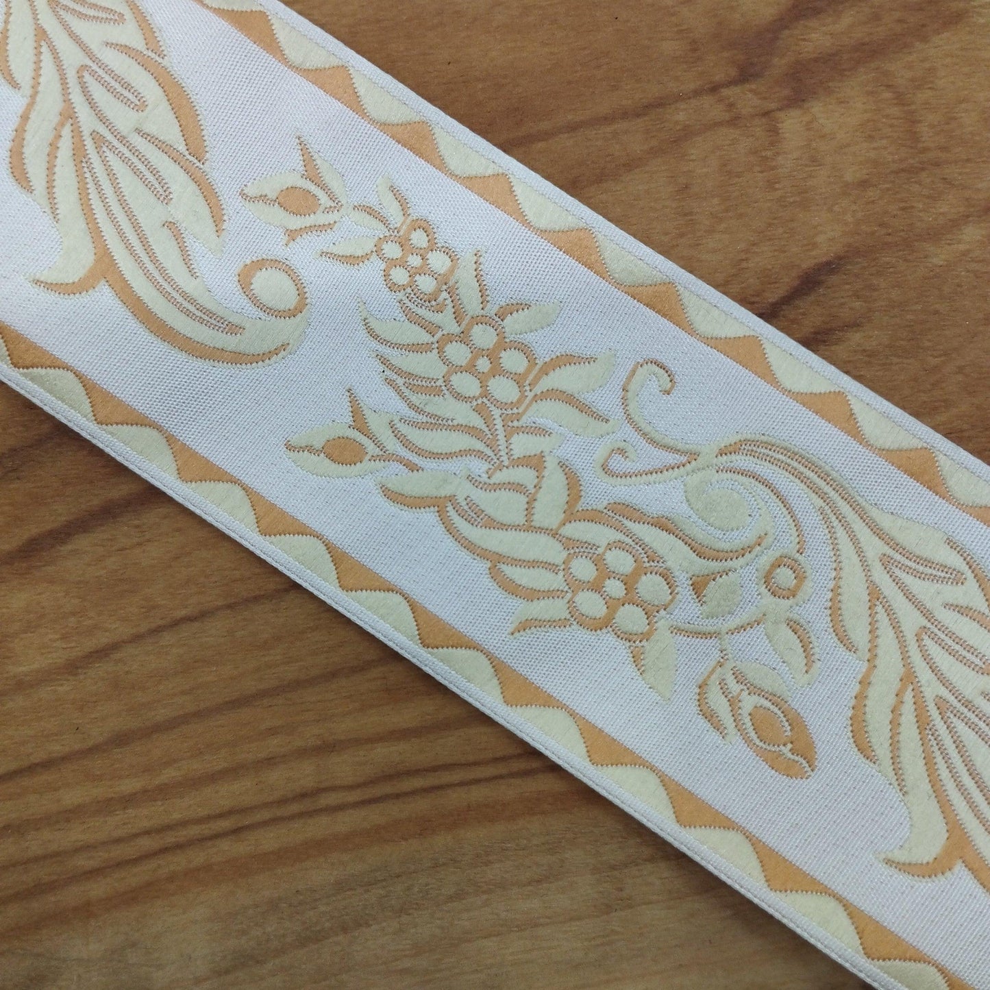 Gallone giallo/bianco/senape con fiori e foglie stilizzati - Merceria Rispoli