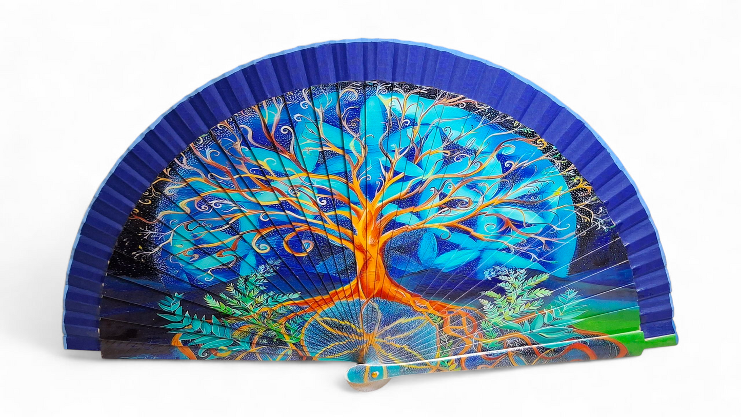 Ventaglio in legno stampa digitale con albero. Apertura 42 cm. #6006-B-1 – bijoux artigianali Merceria Rispoli