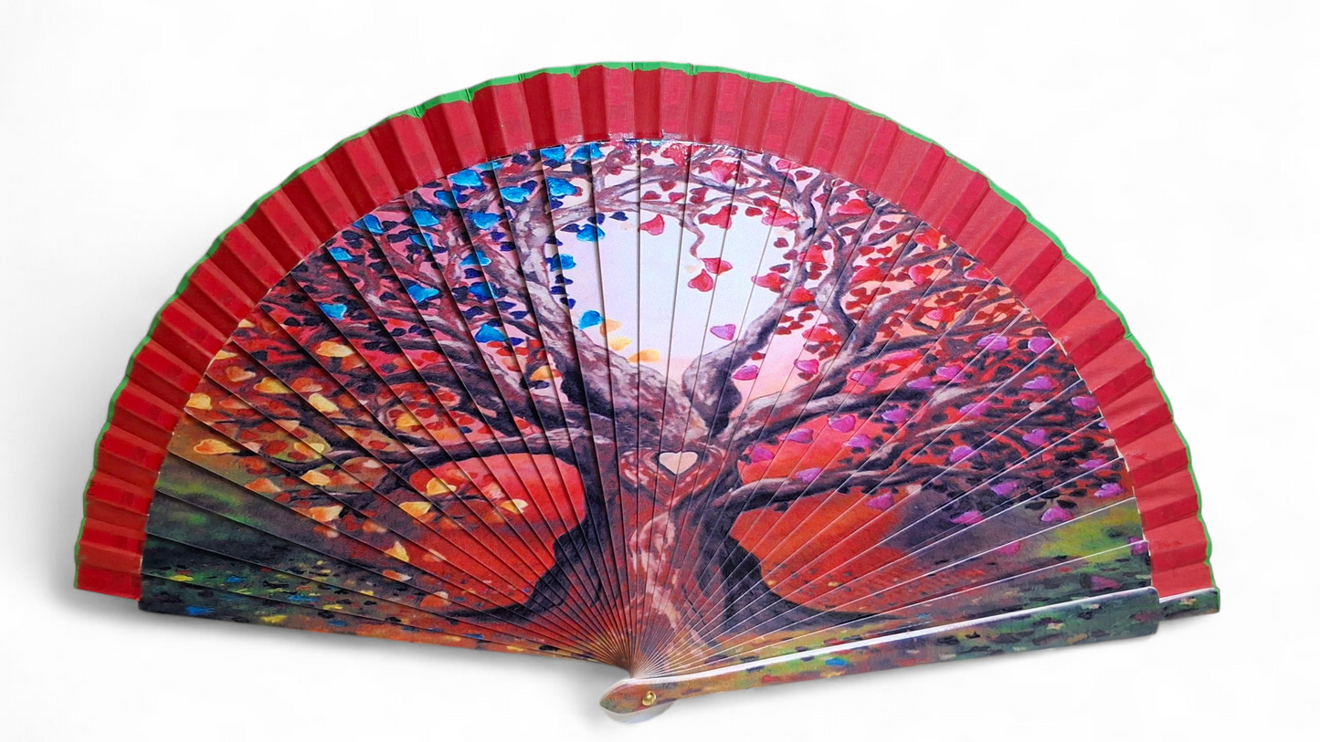 Ventaglio in legno stampa digitale con albero. Apertura 42 cm. #6006-B-3 – bijoux artigianali Merceria Rispoli