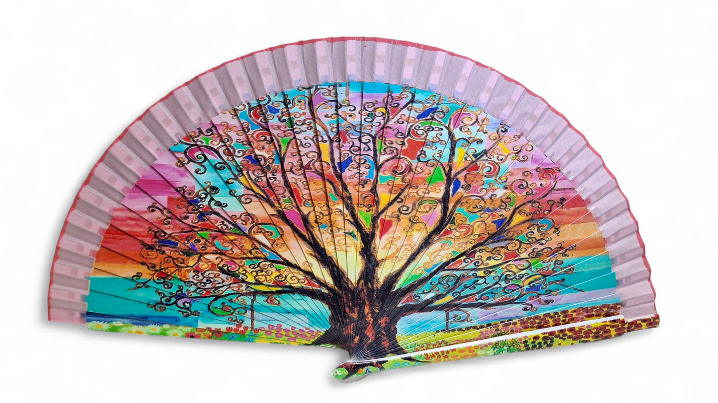 Ventaglio in legno stampa digitale con albero. Apertura 42 cm. #6006-B-4 – bijoux artigianali Merceria Rispoli