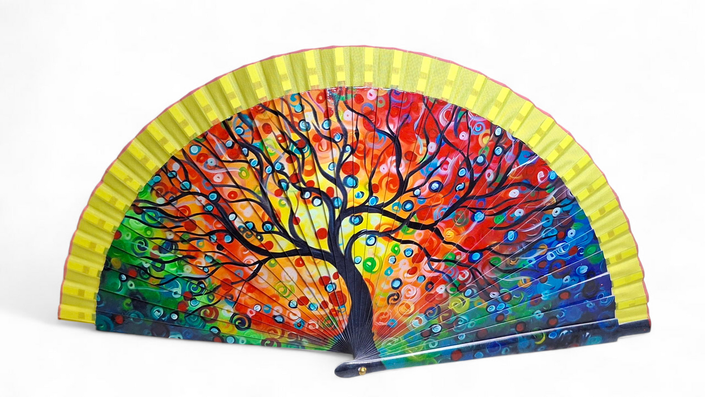 Ventaglio in legno stampa digitale con albero. Apertura 42 cm. #6006-B-5 – bijoux artigianali Merceria Rispoli