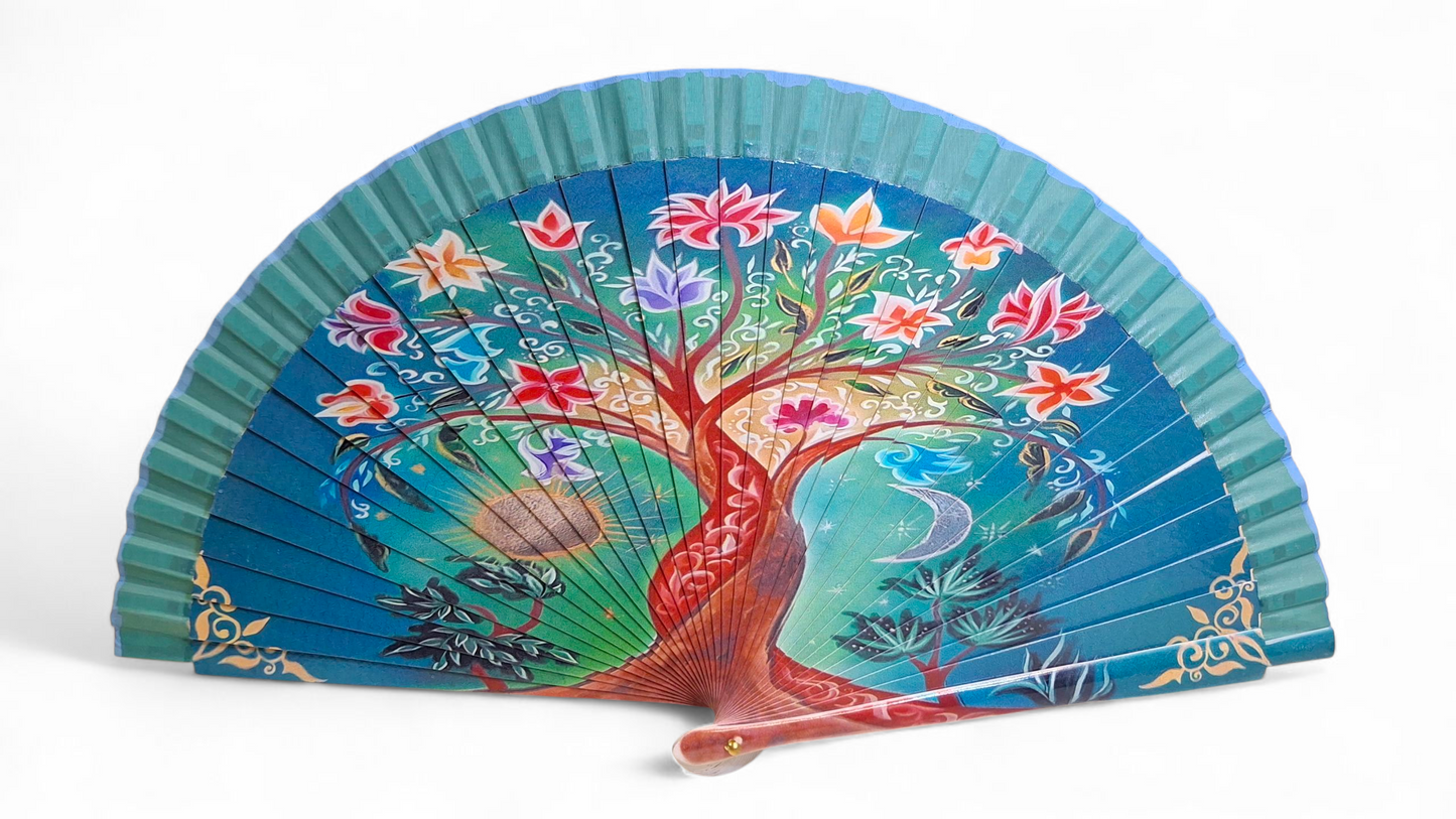 Ventaglio in legno stampa digitale con albero. Apertura 42 cm. #6006-B-6 – bijoux artigianali Merceria Rispoli