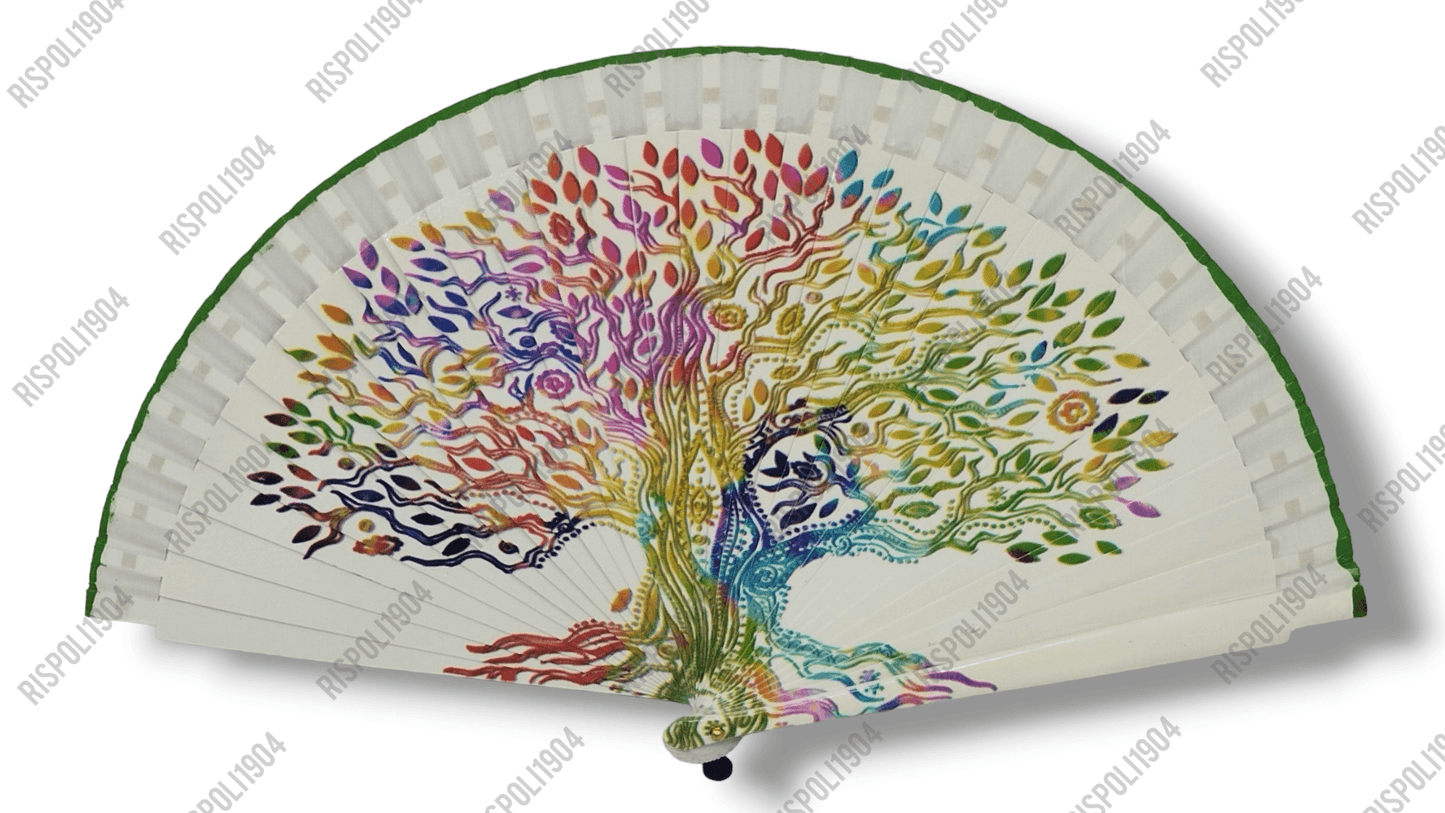 Ventaglio in legno stampa digitale con alberi. Apertura 42 cm. #6006-1 - Merceria Rispoli