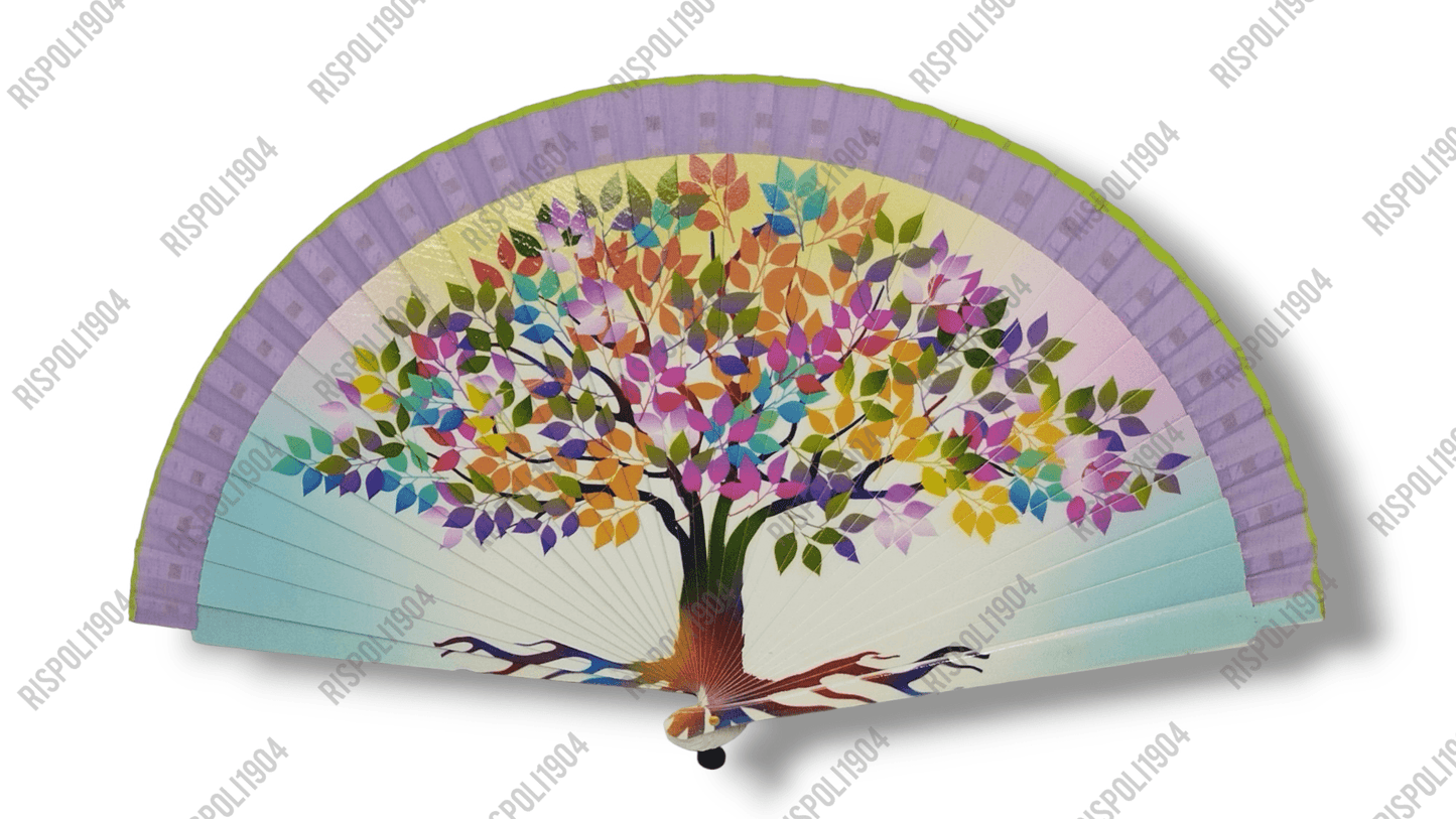 Ventaglio in legno stampa digitale con alberi. Apertura 42 cm. #6006-2 - Merceria Rispoli