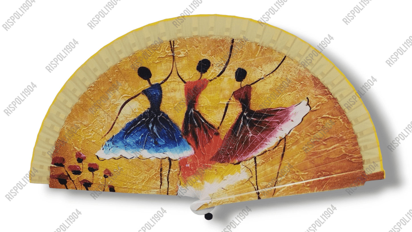 Ventaglio in legno stampa digitale con dipinti astratti. Apertura 42 cm. #6009-2 - Merceria Rispoli
