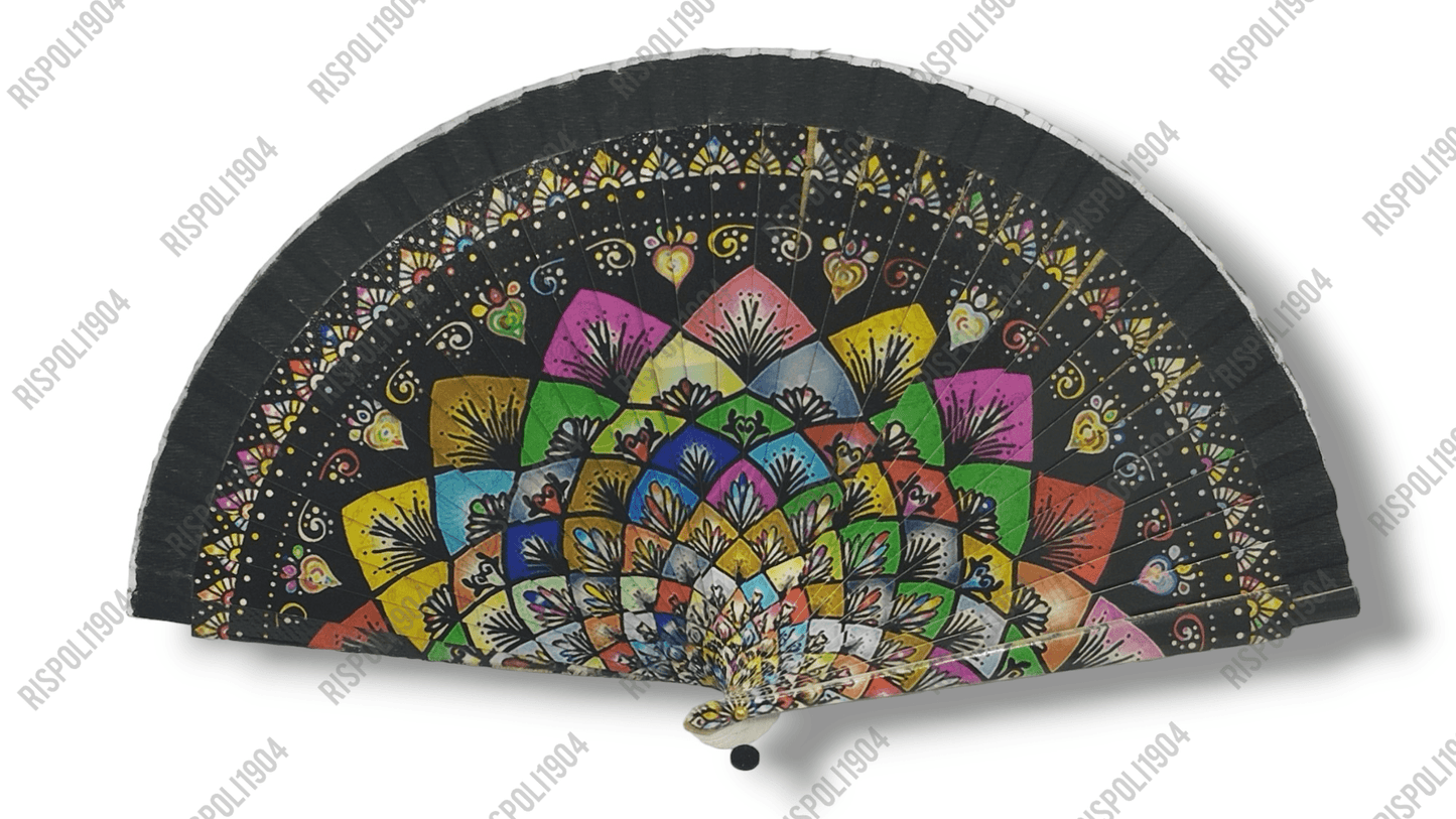 Ventaglio in legno stampa digitale disegni mandala. Apertura 42 cm. #6024-6 - Merceria Rispoli