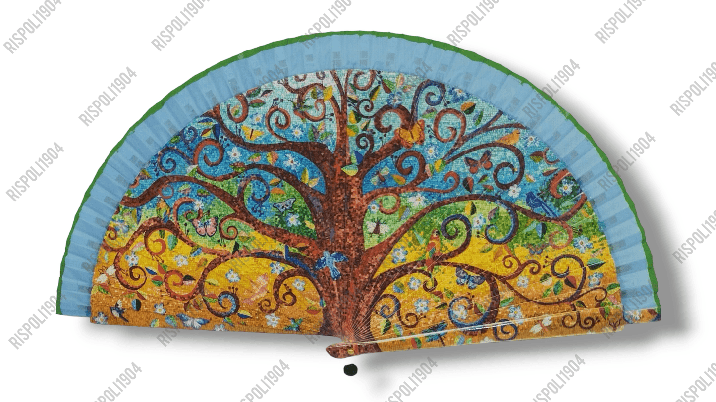 Ventaglio in legno stampa digitale con alberi. Apertura 42 cm. #6006-3 - Merceria Rispoli