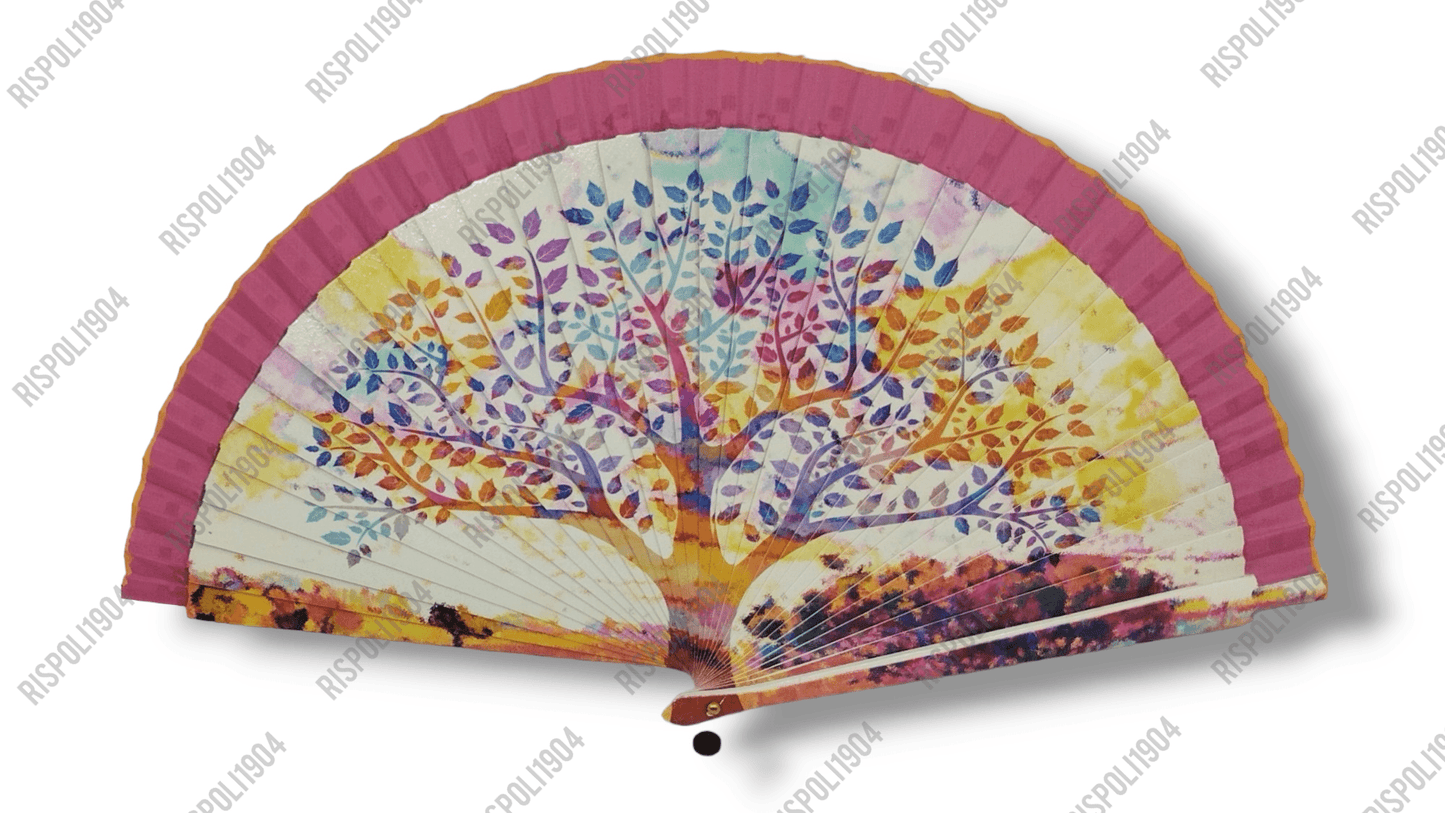 Ventaglio in legno stampa digitale con alberi. Apertura 42 cm. #6006-5 - Merceria Rispoli