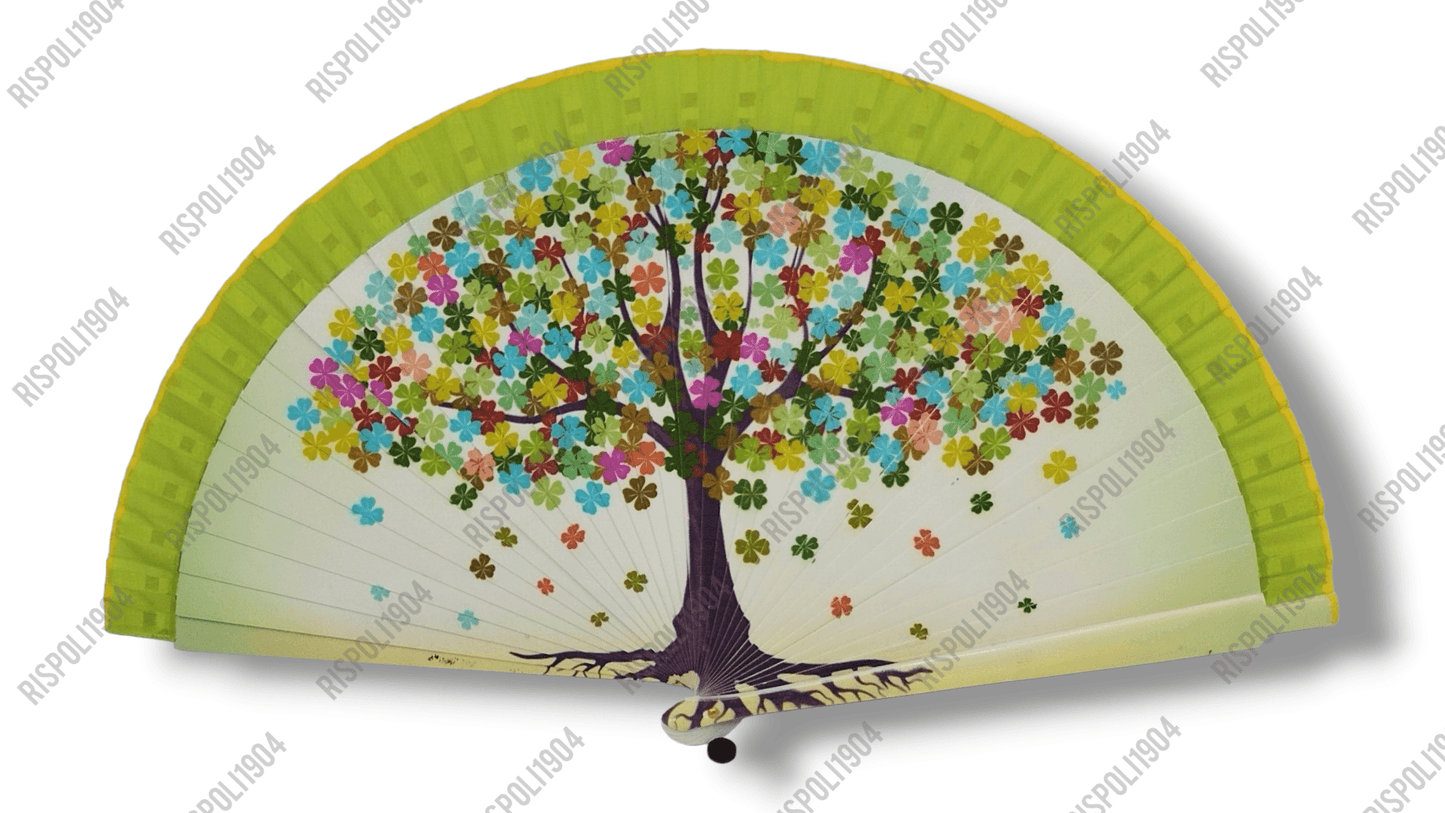 Ventaglio in legno stampa digitale con alberi. Apertura 42 cm. #6006-6 - Merceria Rispoli