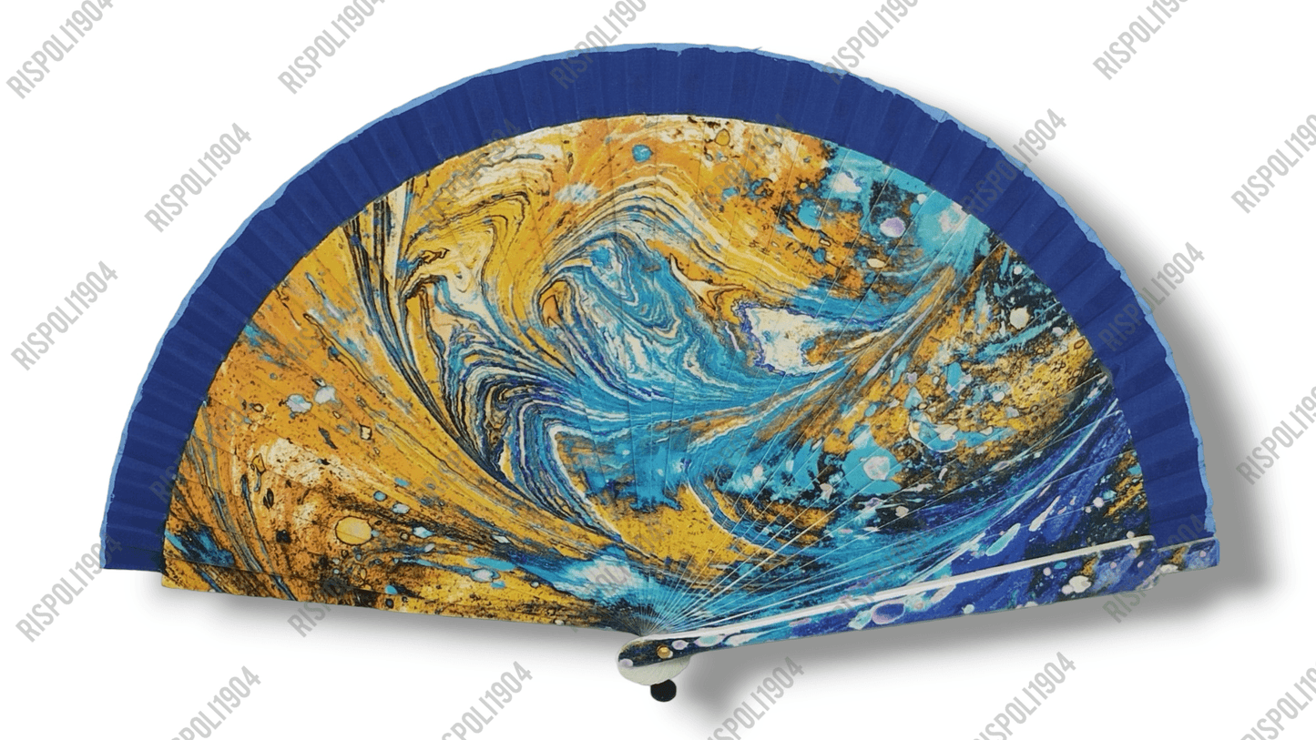 Ventaglio in legno stampa digitale con dipinti astratti. Apertura 42 cm. #6009-5 - Merceria Rispoli