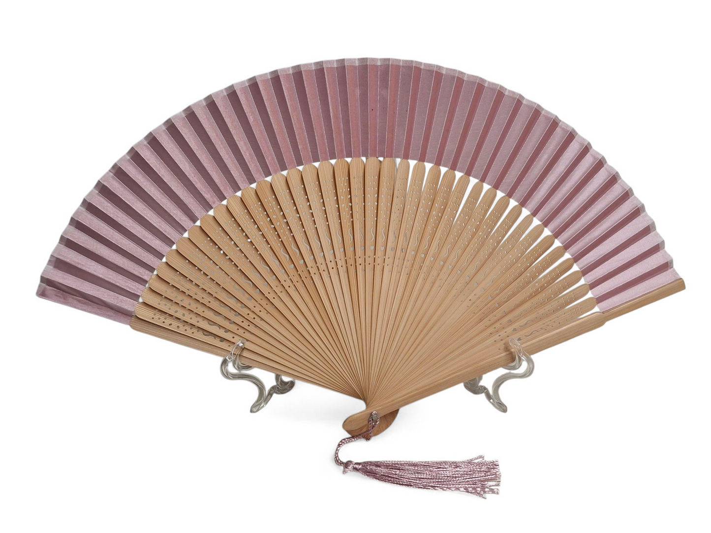 Very light fan with bamboo wood and fabric handle. Opening 42cm. #5108-4