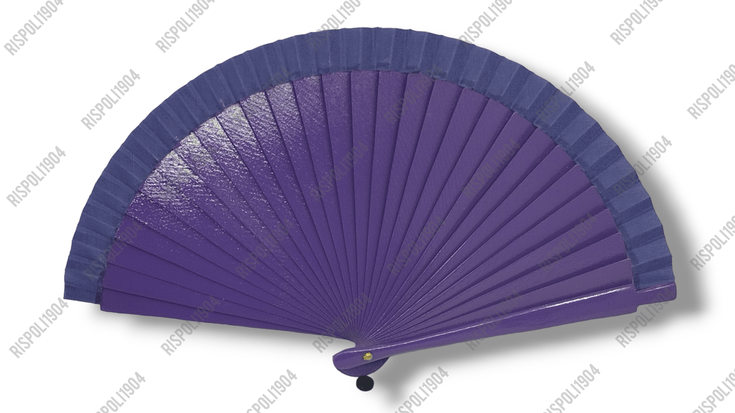 Ventaglio in legno da borsetta, tinta unita. Apertura 34 cm. #6004-viola - Merceria Rispoli