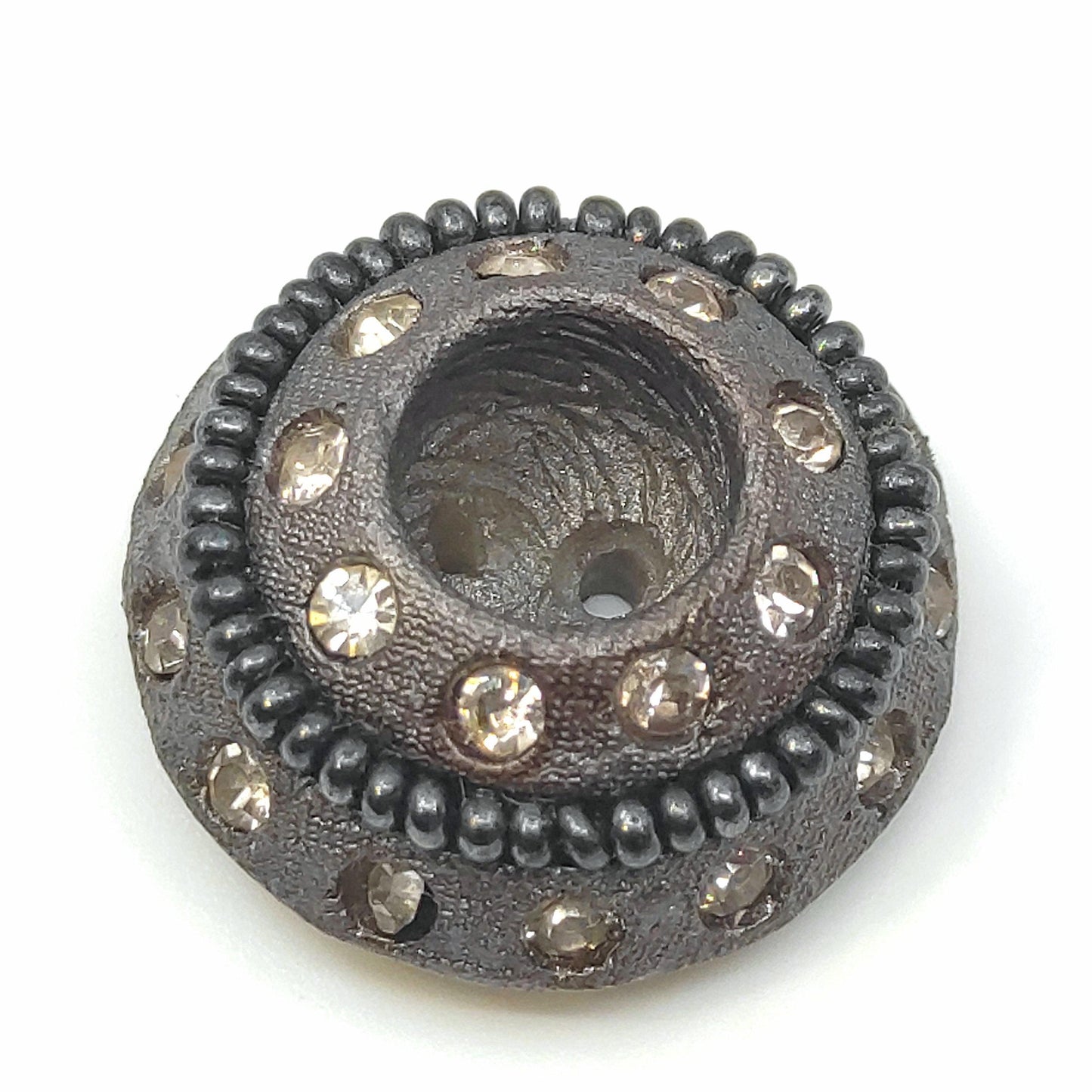 Bottone vintage in galalite a forma di "vulcano", con strass #024 - Merceria Rispoli