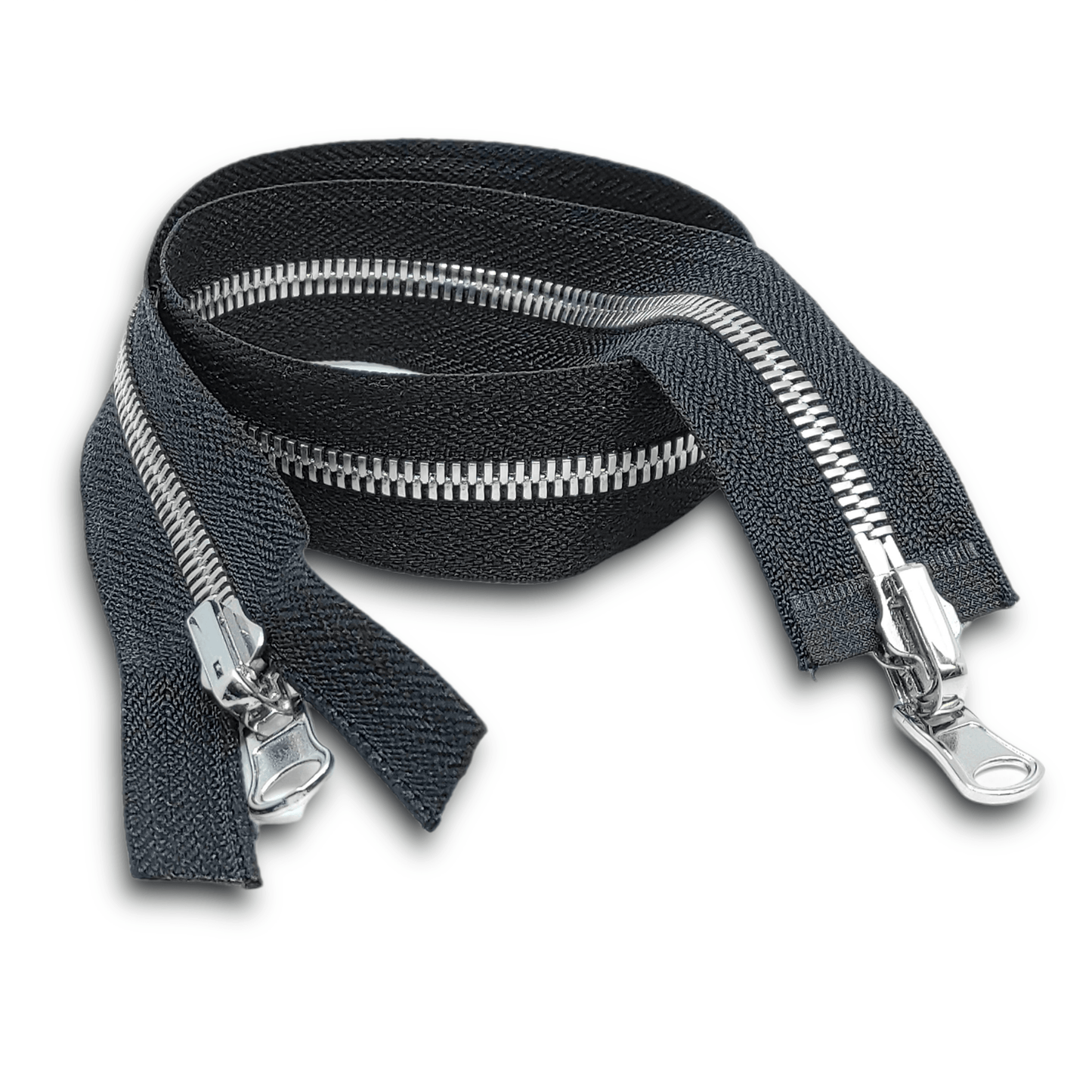 Chiusura lampo metallo spazzolato divisibile doppio cursore nero/argento double face - Merceria Rispoli