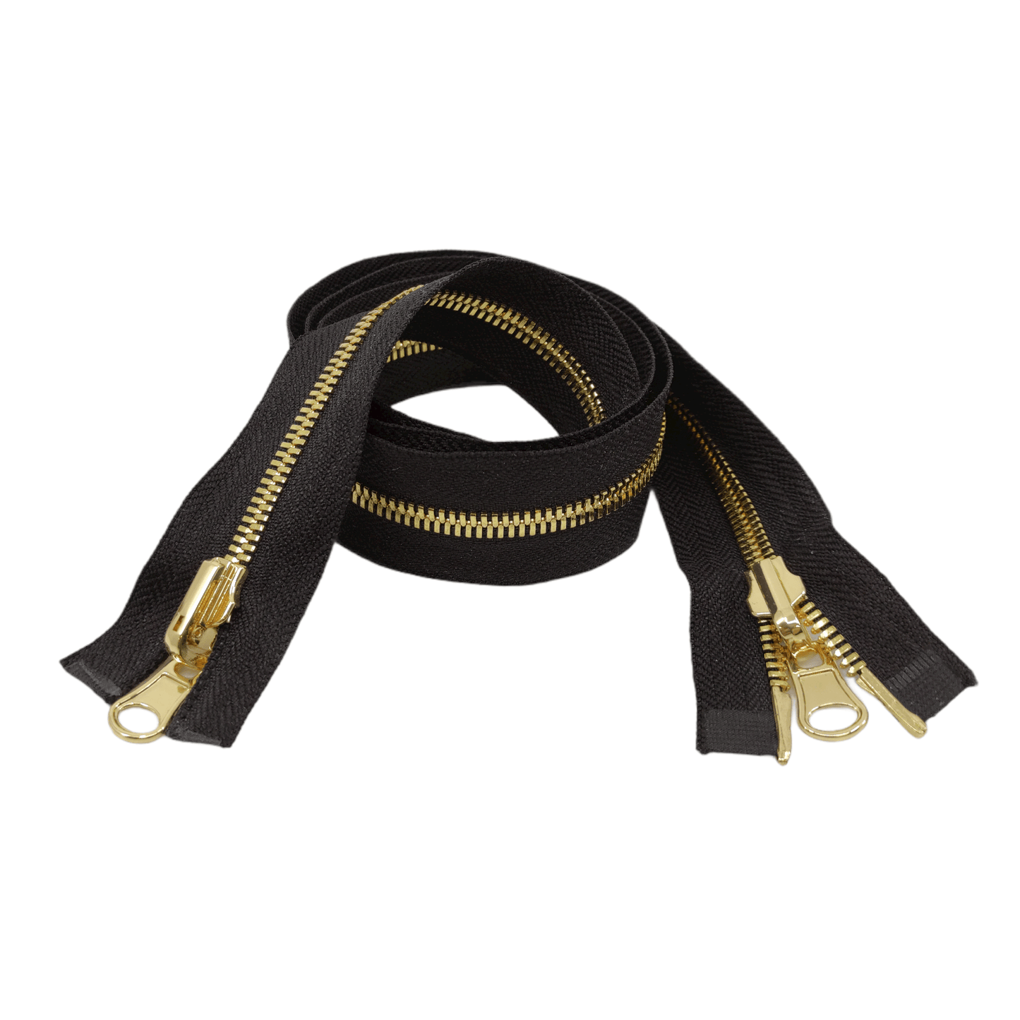 Chiusura lampo metallo spazzolato divisibile doppio cursore nero/oro double face - Merceria Rispoli