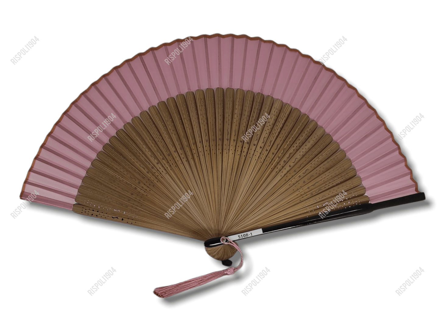 Ventaglio leggerissimo con manico in legno di bamboo e tessuto. Apertura 42 cm. #5108-1 - Merceria Rispoli
