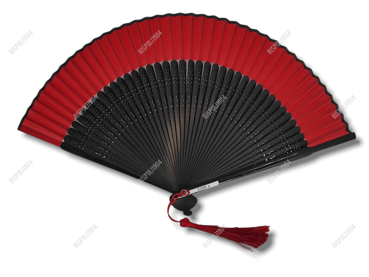 Ventaglio leggerissimo con manico in legno di bamboo e tessuto. Apertura 42 cm. #5108-6 - Merceria Rispoli