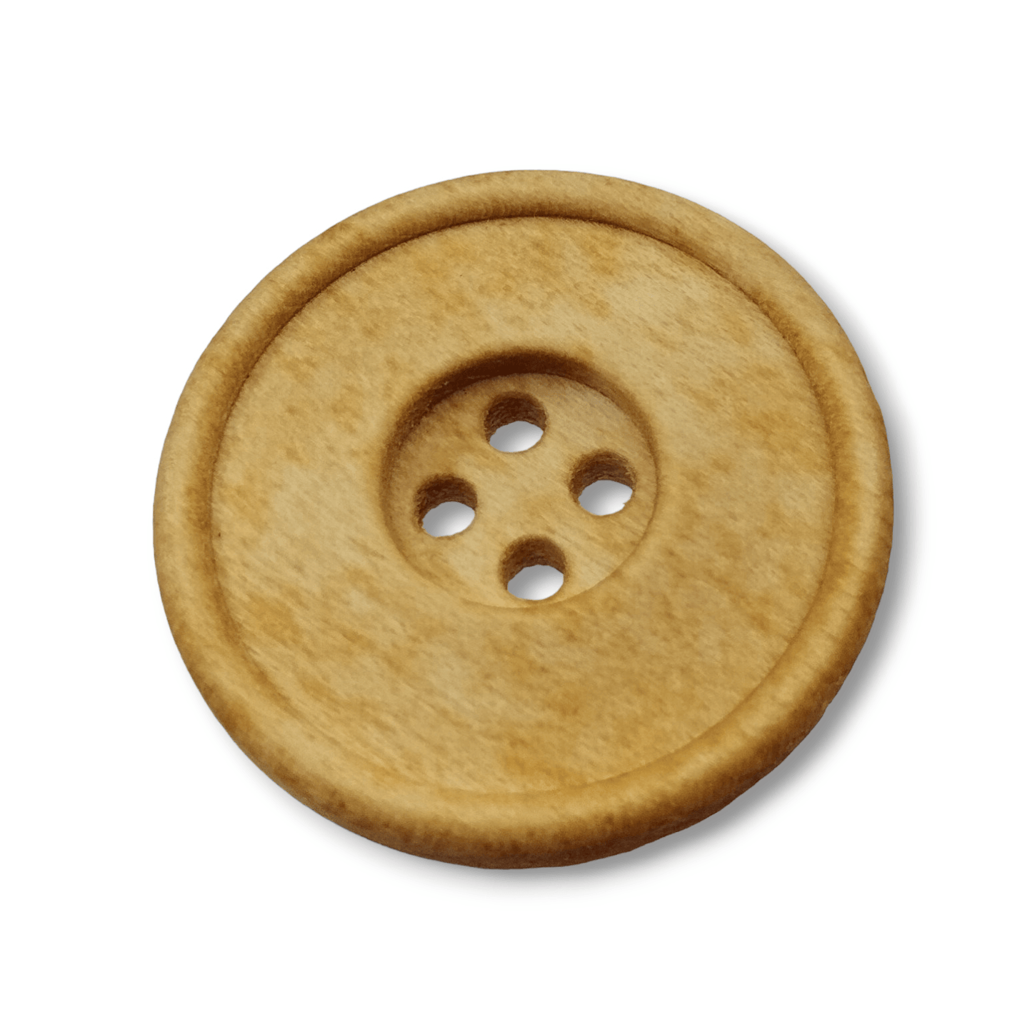 Bottone in legno chiaro a 4 fori con bordo e tornitura centrale - Merceria Rispoli