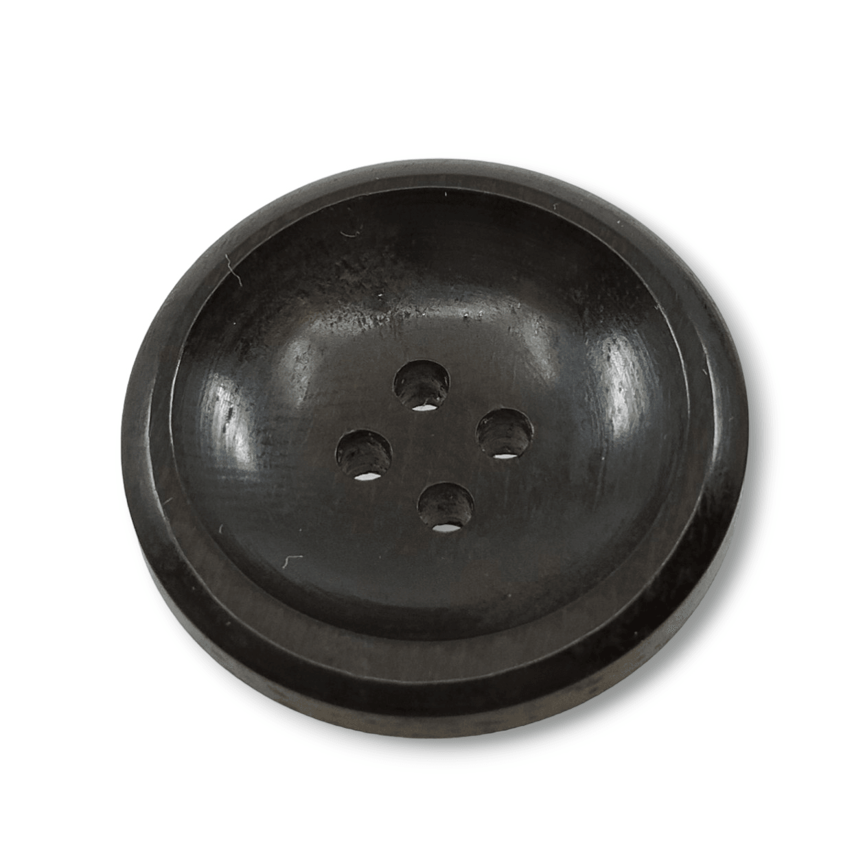 Bottone in legno scurissimo, di forma concava, 4 fori liscio - Merceria Rispoli