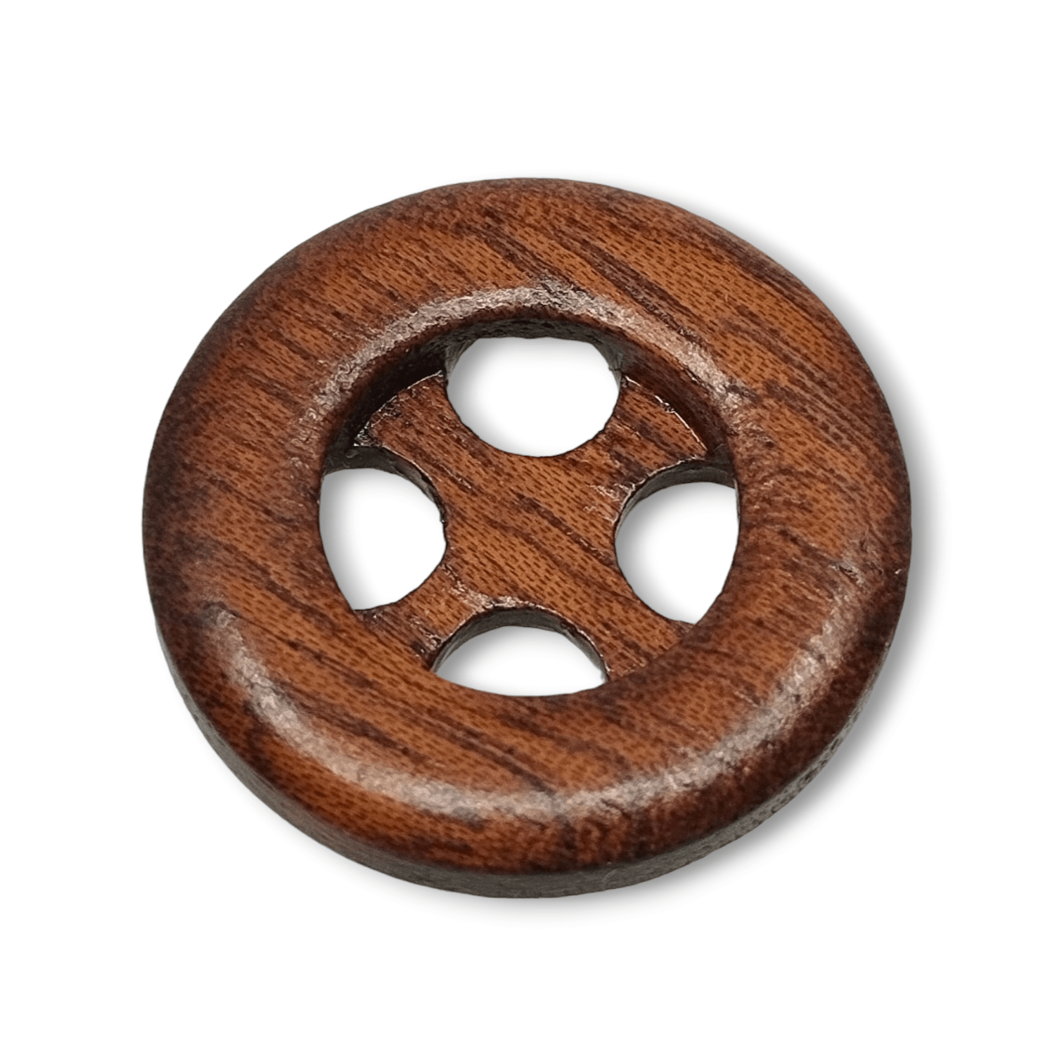 Bottone in legno tonalità media 4 fori larghi - Merceria Rispoli