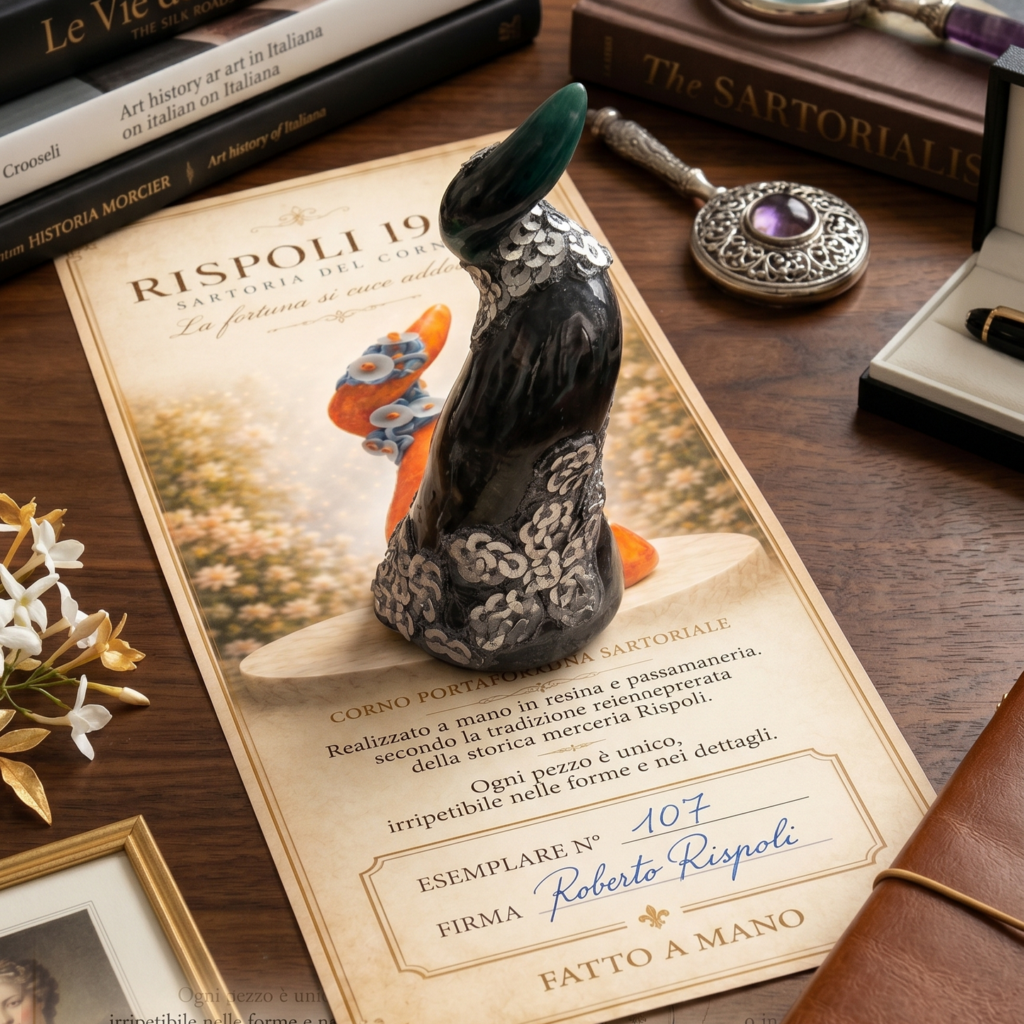 Certificato di autenticità Corno Sartoriale d'Autore Rispoli 1904 – pezzo unico numerato e firmato