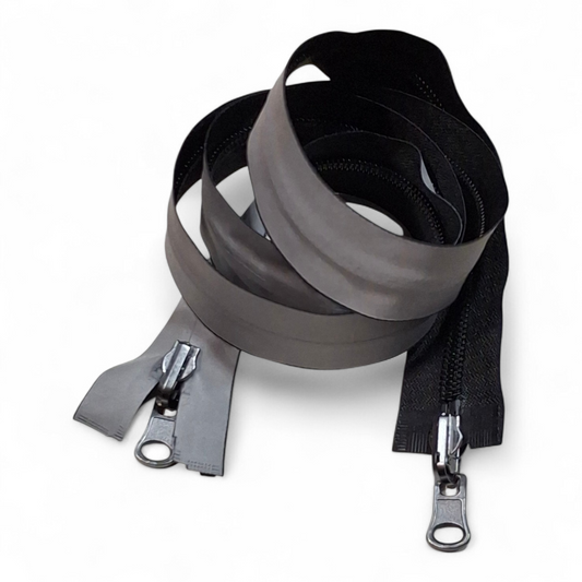 Divisible waterproof double-slider coated pearl gray zip