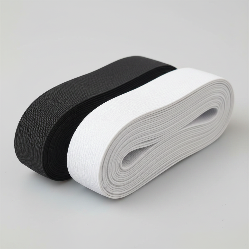 Elastico piatto bianco e nero su sfondo neutro