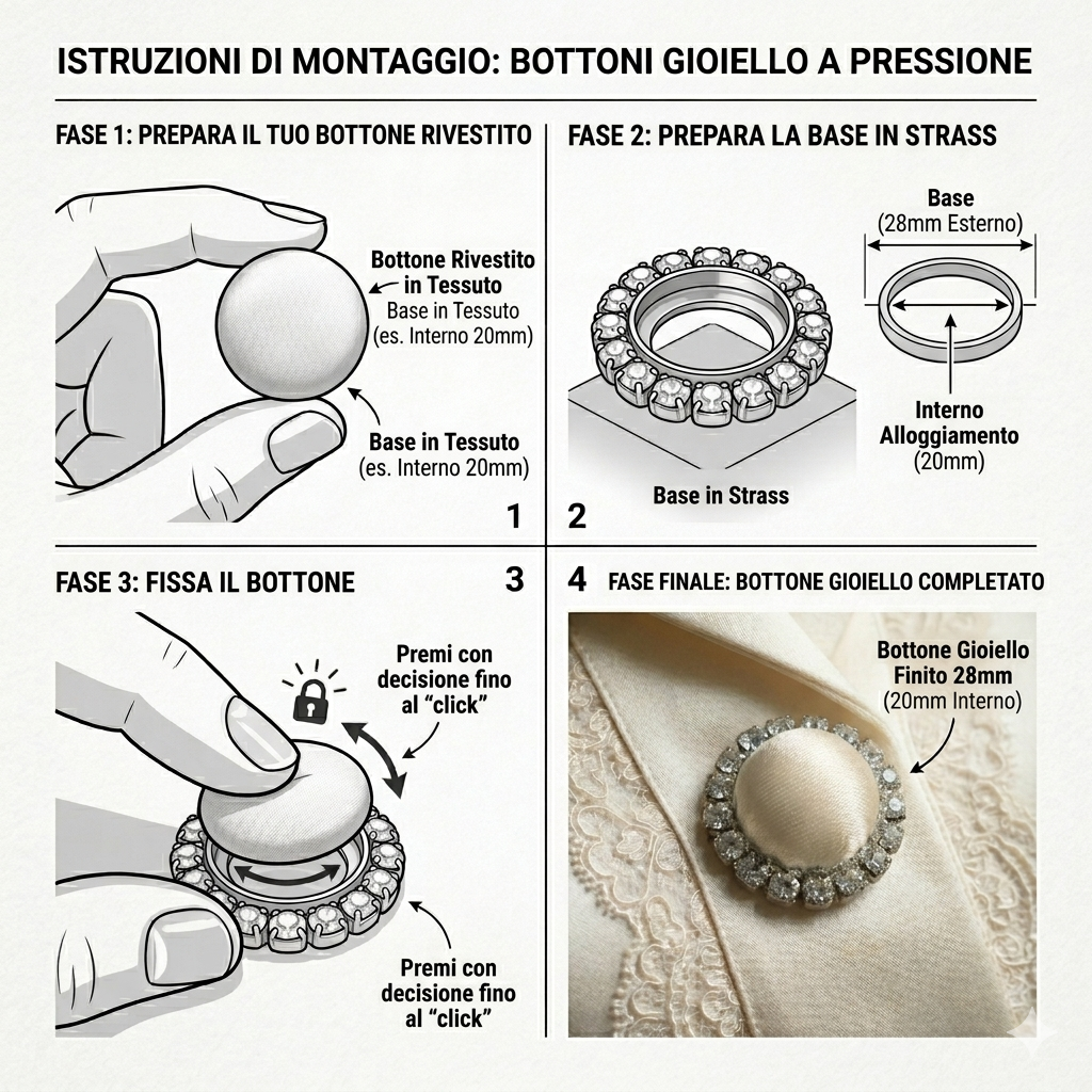Base in strass per bottoni rivestiti