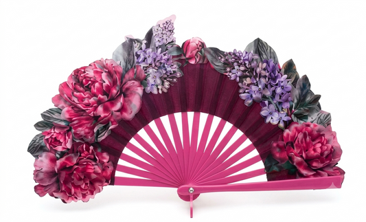 Ventaglio in legno e seta – Peonie e lillà