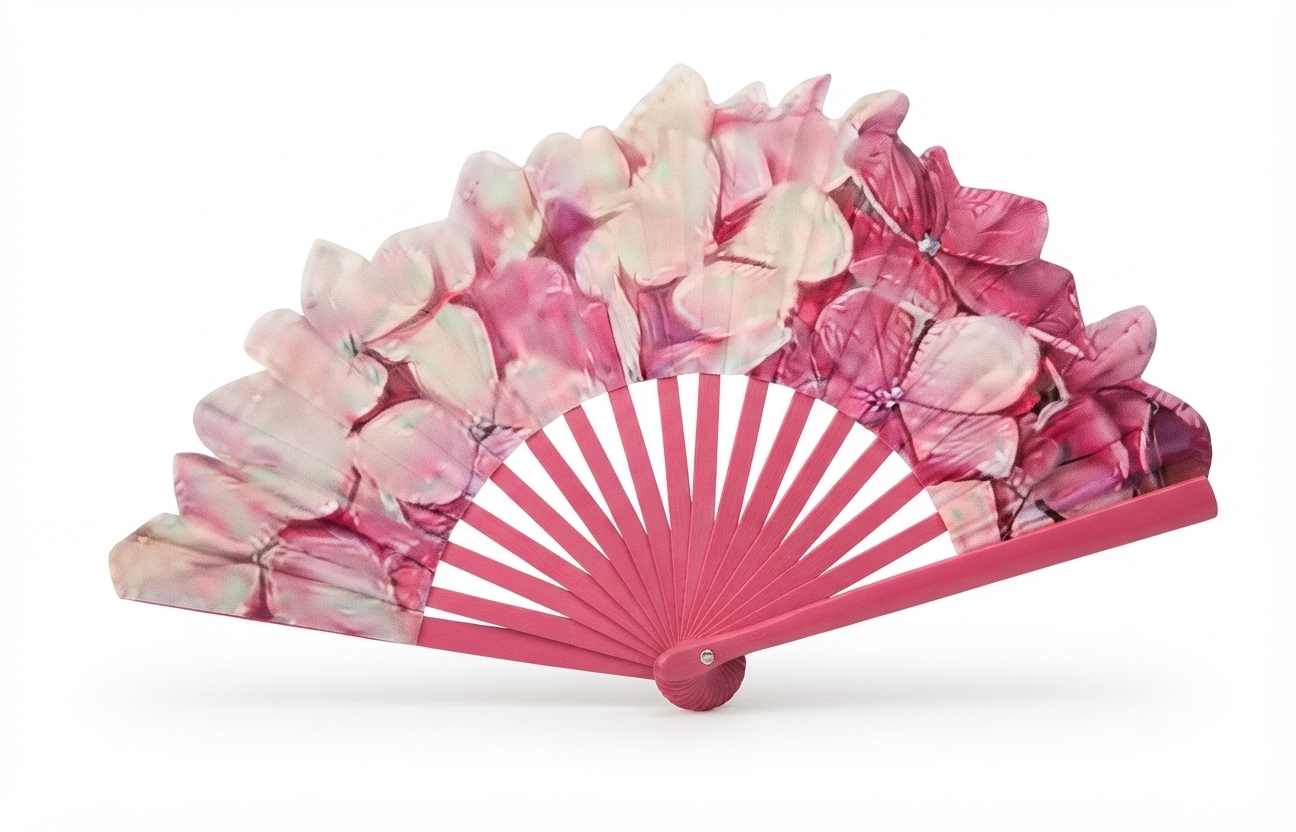 Ventaglio in legno e seta – Ortensia rosa