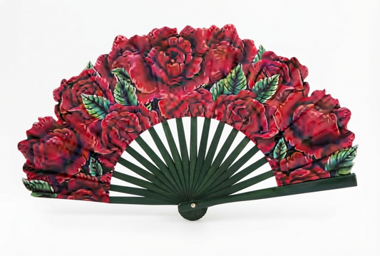 Ventaglio in legno e seta – Rose rosse