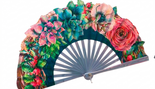 Ventaglio in legno e seta – Rose e piante grasse