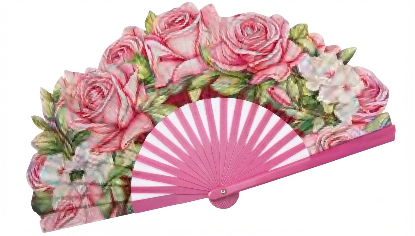 Ventaglio in legno e seta – Rose rosa tenue