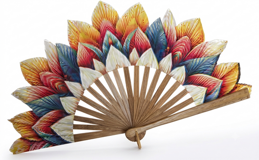 Ventaglio in legno e seta – Petali tropicali