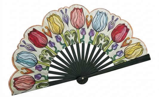 Ventaglio in legno e seta – Tulipani multicolore