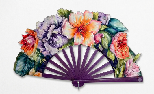 Ventaglio in legno e seta – Fiori misti acquerello