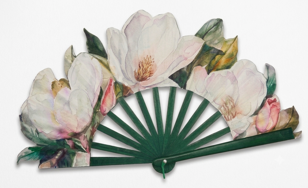 Ventaglio in legno e seta – Magnolia bianca