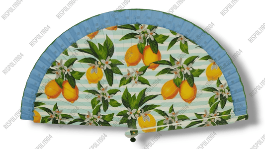 Ventaglio in legno stampa digitale con agrumi, limoni, arance, foglie. Apertura 42 cm. #6003-3 - Merceria Rispoli
