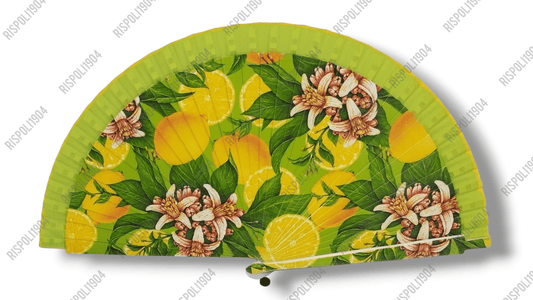 Ventaglio in legno stampa digitale con agrumi, limoni, arance, foglie. Apertura 42 cm. #6003-2 - Merceria Rispoli