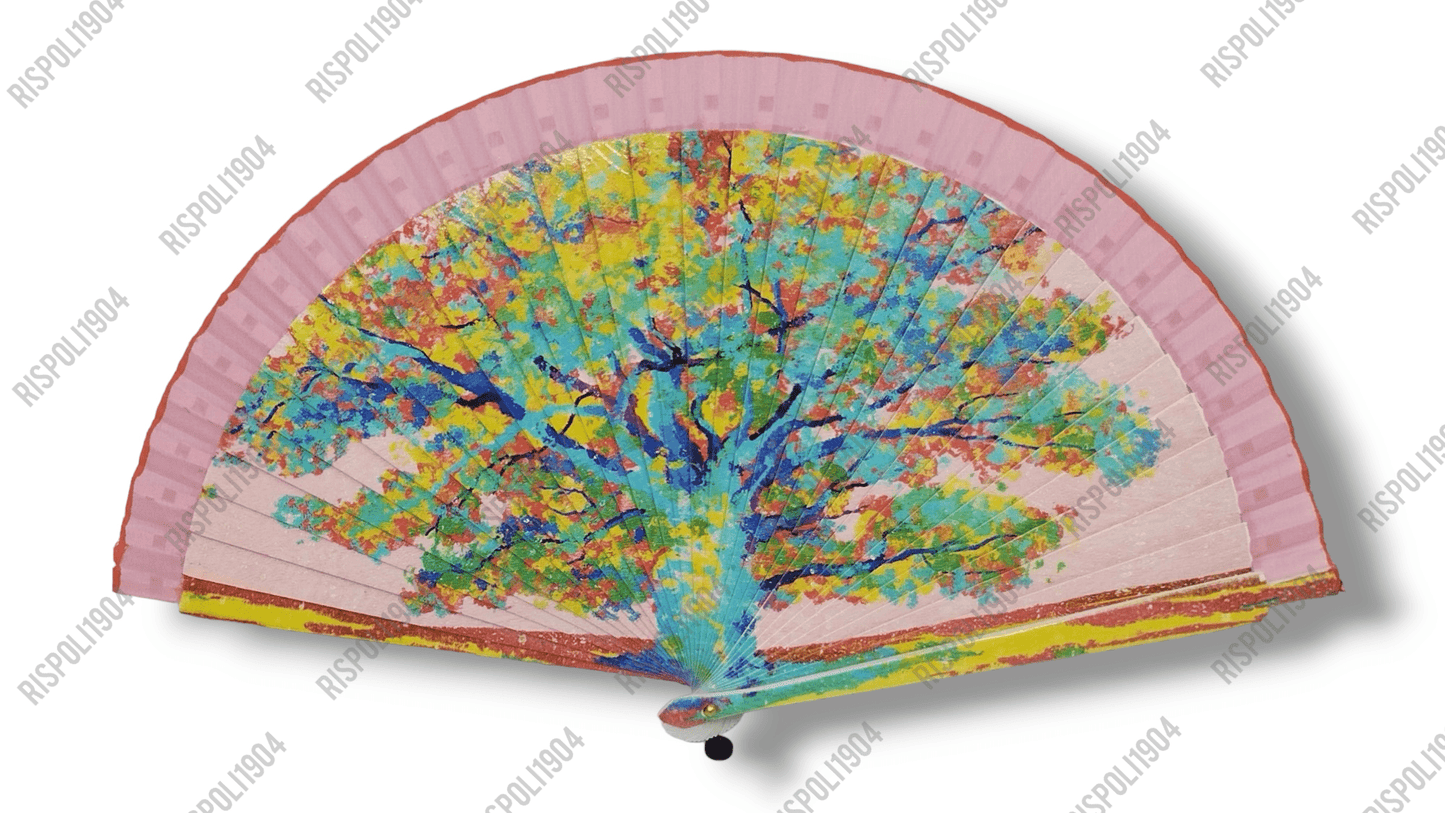 Ventaglio in legno stampa digitale con alberi. Apertura 42 cm. #6006-4 - Merceria Rispoli