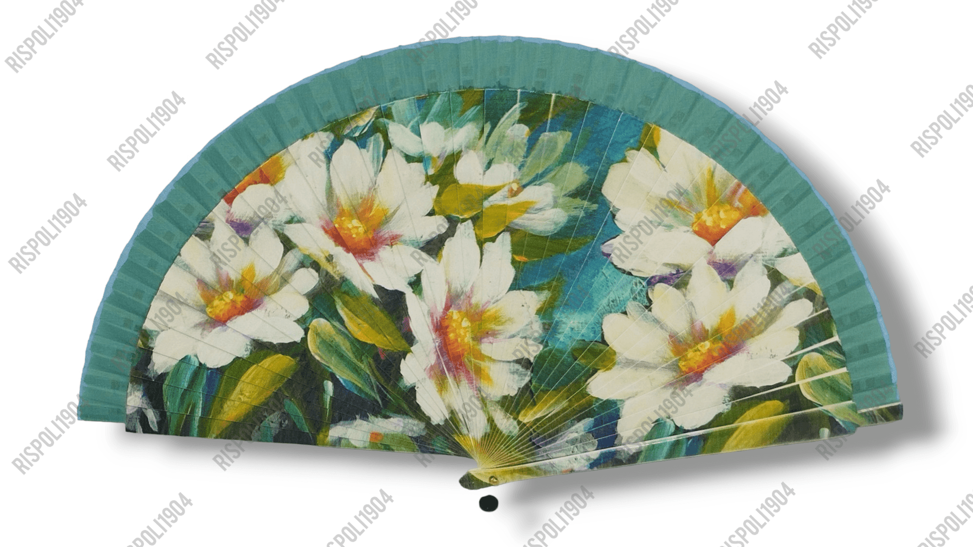 Ventaglio in legno stampa digitale con fiori di vari colori. Apertura 42 cm. #6025-1 - Merceria Rispoli