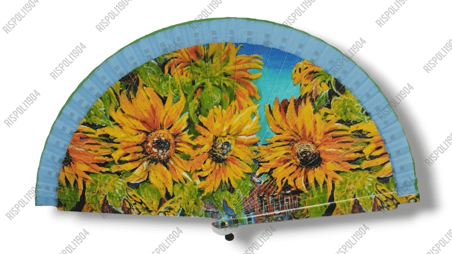 Ventaglio in legno stampa digitale con fiori di vari colori. Apertura 42 cm. #6025-6 - Merceria Rispoli