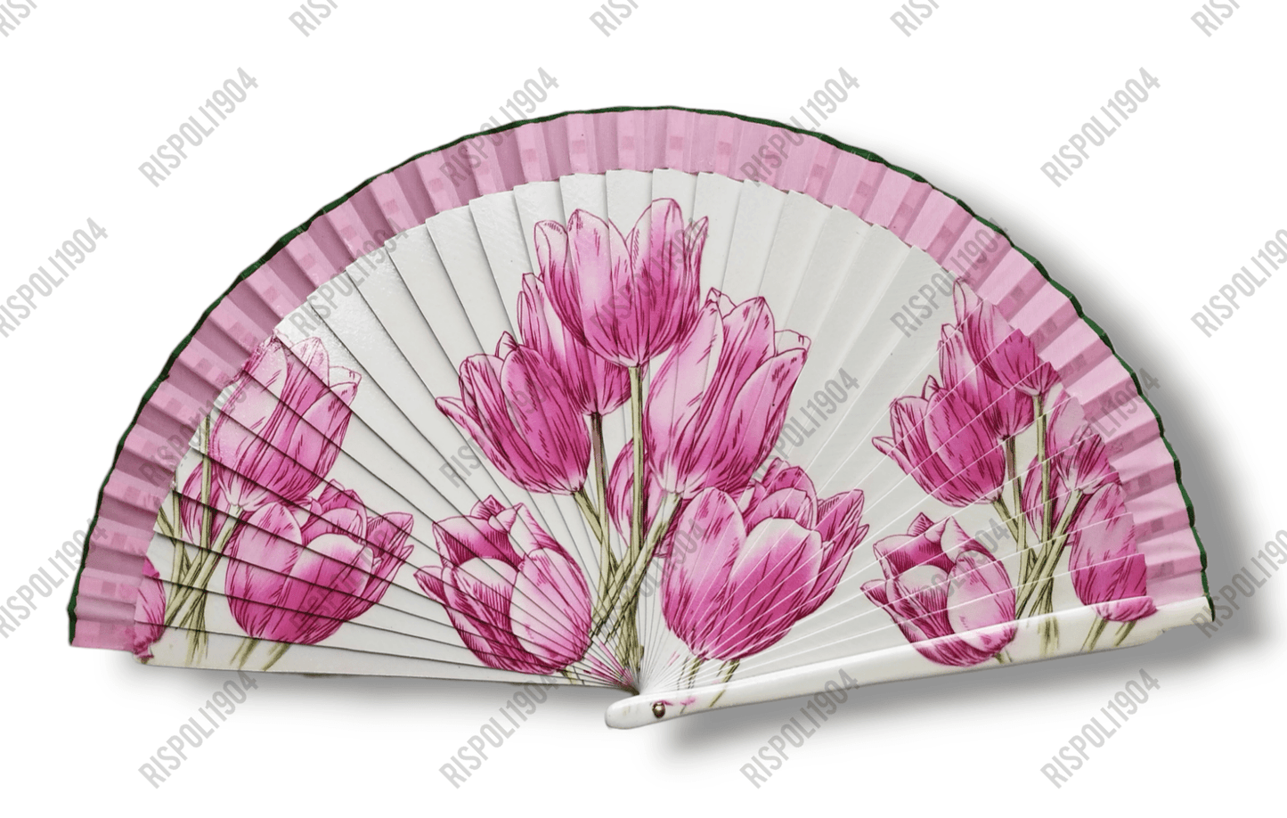 Ventaglio in legno stampa digitale tema floreale. Apertura 42 cm. #6012-4 - Merceria Rispoli