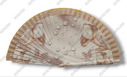 Ventaglio in legno stampa digitale tema gioielli. Apertura 42 cm. #6020-3 - Merceria Rispoli