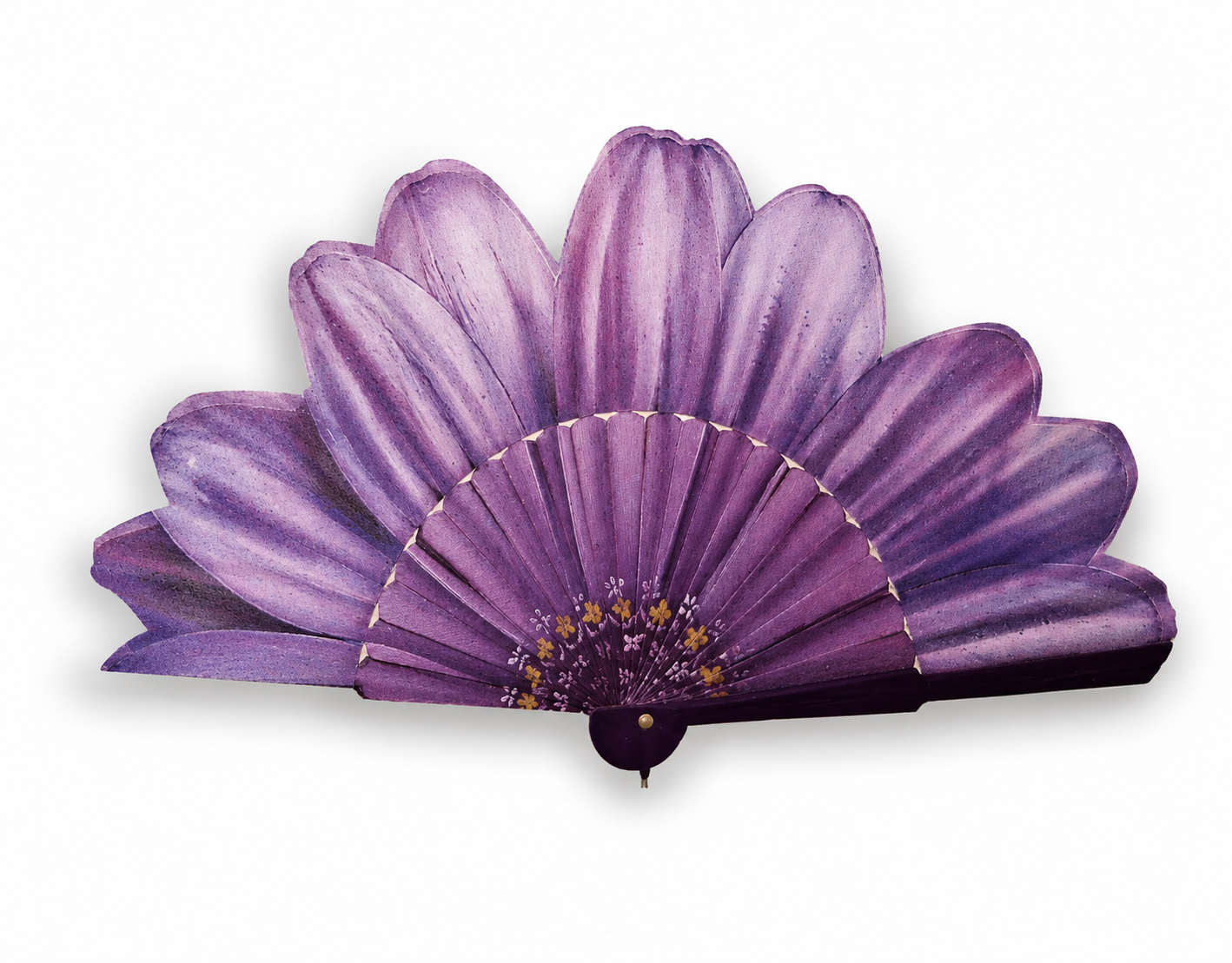 Ventaglio in legno e seta – Gerbera viola e fucsia | Stecche aerografate a mano