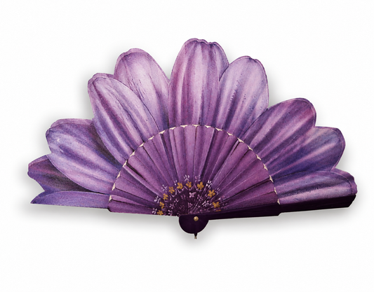 Ventaglio in legno e seta – Gerbera viola e fucsia | Stecche aerografate a mano