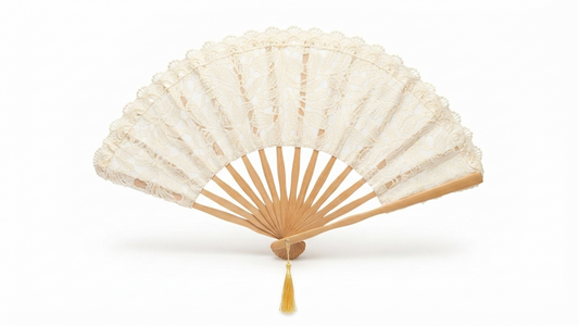 Ventaglio in pizzo ecru con manico in legno — 50 cm